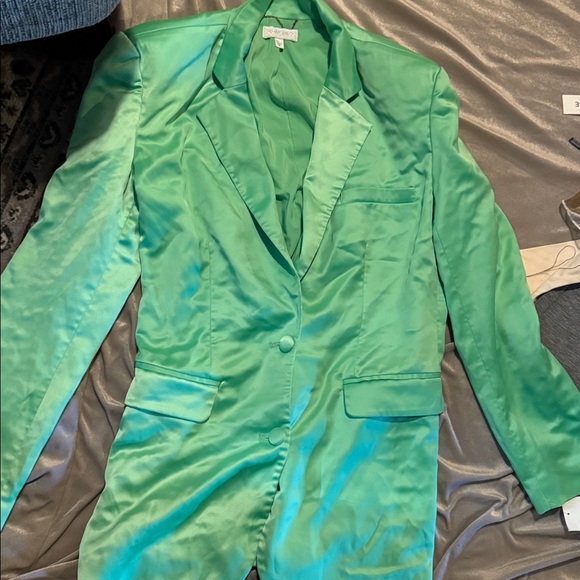 Ronny Kobo Alex Blazer Jacket NWT Size Medium Green Satin Oversized $429 - Picture 4 of 9